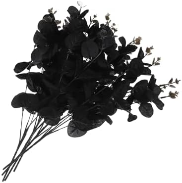 STOBAZA 4-Set Fake Eucalyptus Leaves Plants in Black Silk Cloth