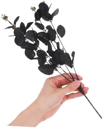 STOBAZA 4-Set Fake Eucalyptus Leaves Plants in Black Silk Cloth