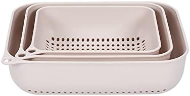 3-Piece Apricot Plastic Colander Set Kitchen Aid for Veggies Fruits