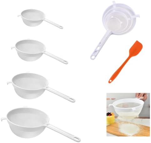 4Pcs Plastic Nylon Mesh Strainer and Silicone spatula Set for Kitchen Use