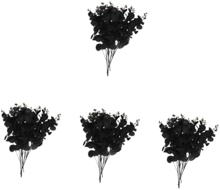 STOBAZA 4-Set Fake Eucalyptus Leaves Plants in Black Silk Cloth