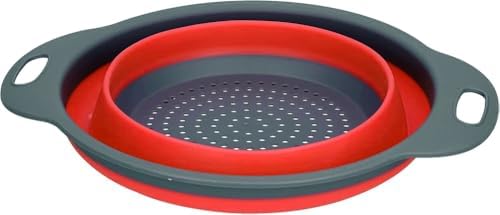 VIP Home Essentials Collapsible Silicone Colander Strainer - Round - Red and Gray