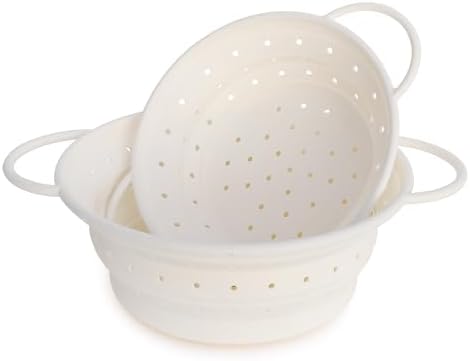 2 Collapsible Silicone Colanders with Durable Trivet Mat for Efficient Kitchen Use