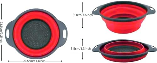 VIP Home Essentials Collapsible Silicone Colander Strainer - Round - Red and Gray