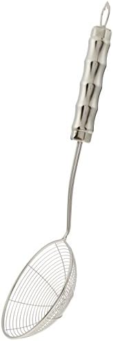 4-inch stainless steel strainer with bamboo handle