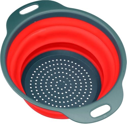 VIP Home Essentials Collapsible Silicone Colander Strainer - Round - Red and Gray