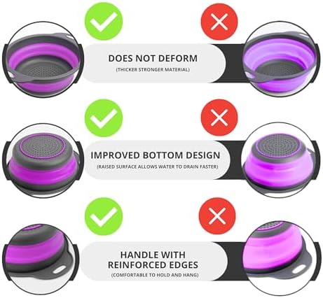 Black Purple Silicone Colander with Handle Ergonomic Multifunctional strainer for camping