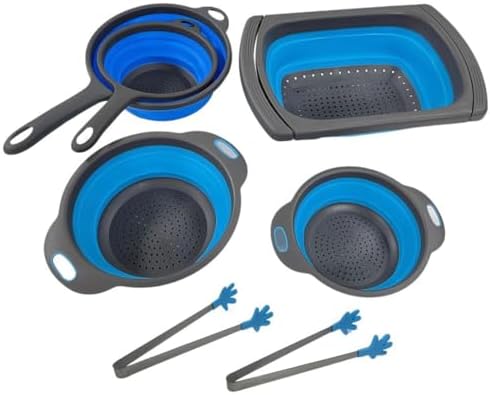 Space-Saving Collapsible Colander Set 2 Different Blues in Each Set