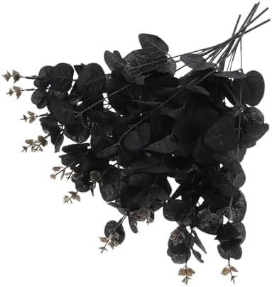 STOBAZA 4-Set Fake Eucalyptus Leaves Plants in Black Silk Cloth