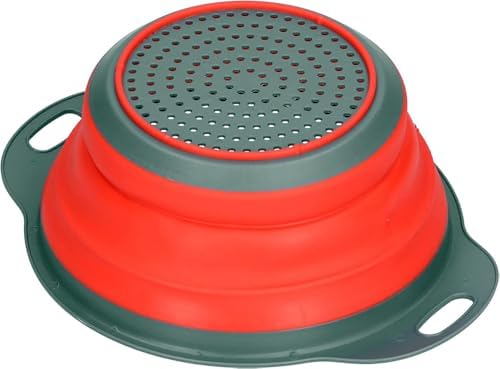 VIP Home Essentials Collapsible Silicone Colander Strainer - Round - Red and Gray