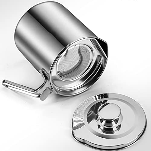 Durable Stainless Steel Grease Container with Strainer for Cooking Oil 2L Silver