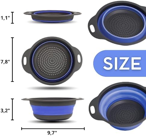 Silicone Heat-Resistant Collapsible Kitchen Strainer Blue Handle