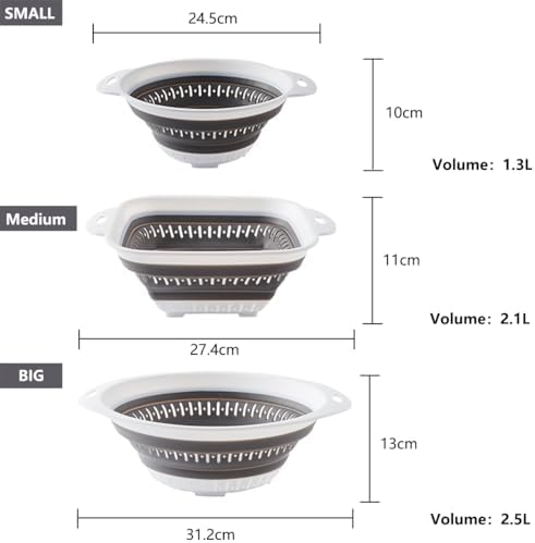 Collapsible silicone colander strainer set for kitchen essentials home use