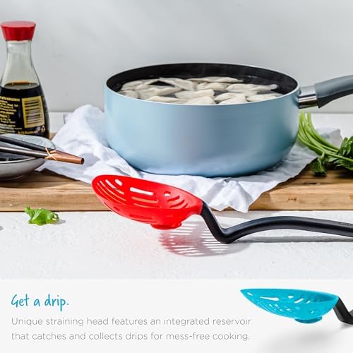 Drip-Catching Sit-Up Slotted Cooking Spoon - 11 Purple