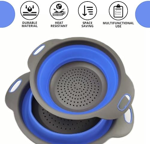 Silicone Heat-Resistant Collapsible Kitchen Strainer Blue Handle