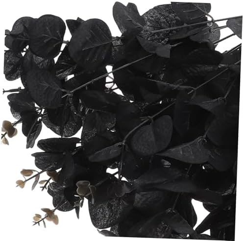 STOBAZA 4-Set Fake Eucalyptus Leaves Plants in Black Silk Cloth