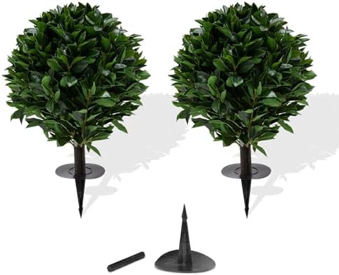 24 Artificial Topiary Trees with Black Pot 2 Pieces Set