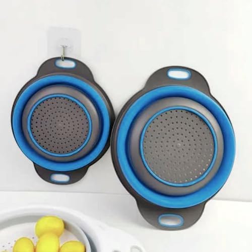 Silicone Heat-Resistant Collapsible Kitchen Strainer Blue Handle