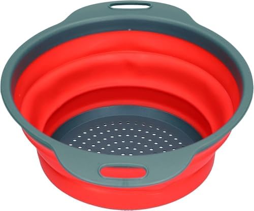 VIP Home Essentials Collapsible Silicone Colander Strainer - Round - Red and Gray