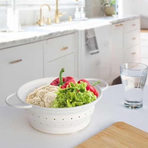2 Collapsible Silicone Colanders with Durable Trivet Mat for Efficient Kitchen Use