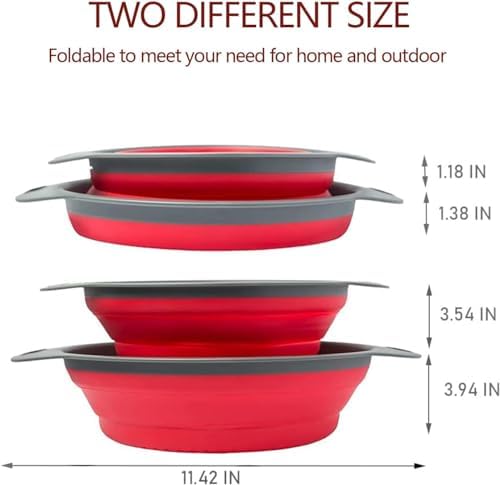 Collapsible Colander Set for Pasta Veggies Red
