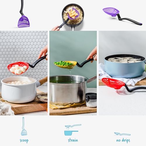 Drip-Catching Sit-Up Slotted Cooking Spoon - 11 Purple