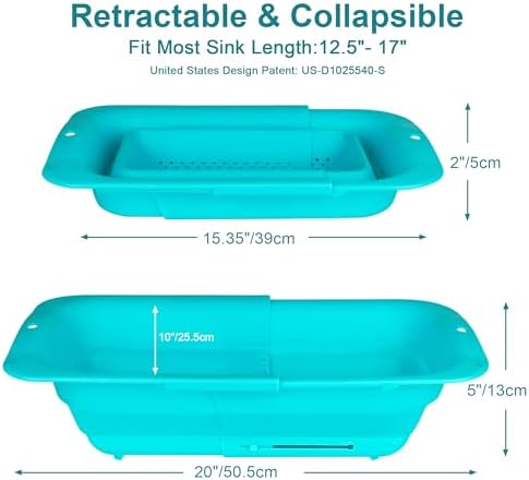 Collapsible Kitchen Sink Strainer 7Qt Blue Expandable Rottogoon Space-Saving Design