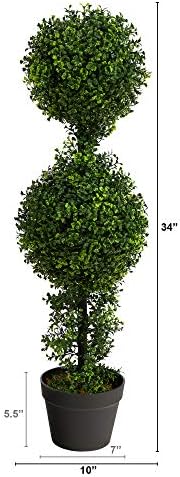 Elegantly Greet Guests with Nearly Natural 34in Boxwood Topiary