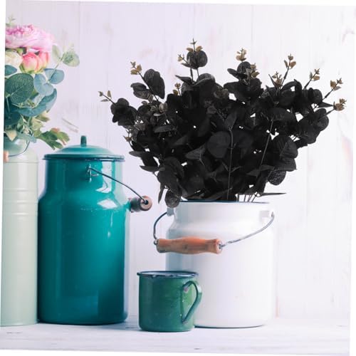 STOBAZA 4-Set Fake Eucalyptus Leaves Plants in Black Silk Cloth