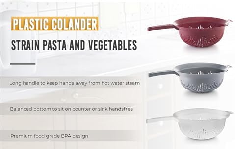 Ybm Home 975 Plastic Strainer Colander with Long Handle