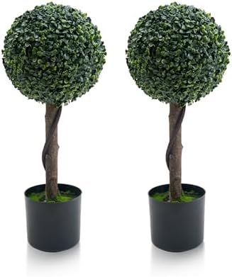GarveeHome 2 Pack Milan Grass Ball Topiaries 24-Inch Outdoor Set