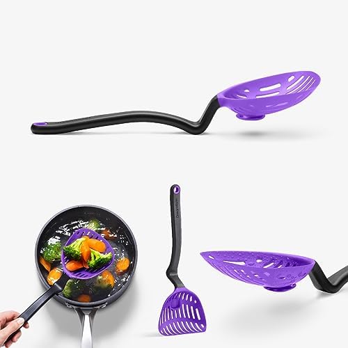 Drip-Catching Sit-Up Slotted Cooking Spoon - 11 Purple