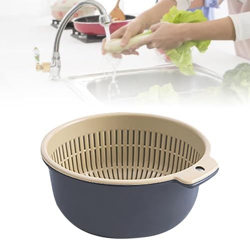 Efficient Cleanup-Ready Fruit Vegetable Wash Basket Double Layer Design Blue