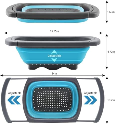 Hanoxe Collapsible Kitchen Colander with Extendable Handles Heat-Resistant Space-Saving Large Capacity