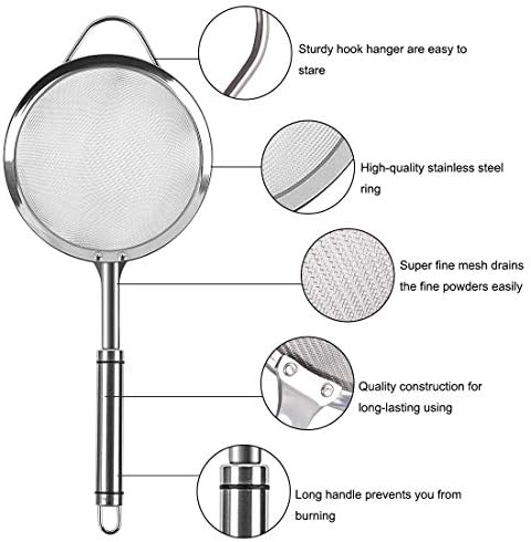 Sturdy 4-Inch 188 SS Fine Mesh Food Strainer with Silver Handle