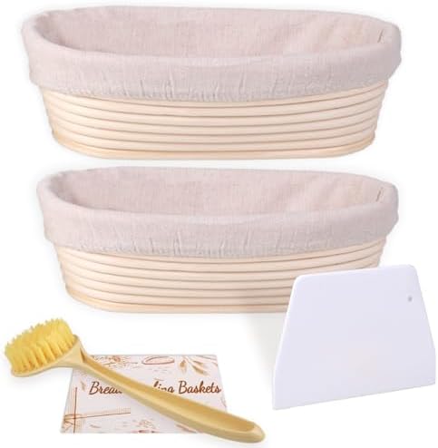 HOMEDISIAC Banneton Bread Proofing Basket Set for 2 10-Inch Oval