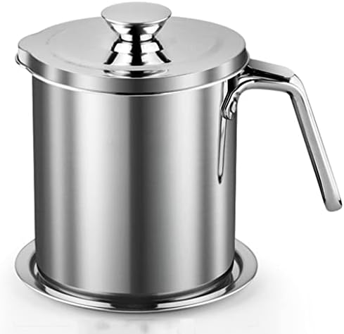 Durable Stainless Steel Grease Container with Strainer for Cooking Oil 2L Silver