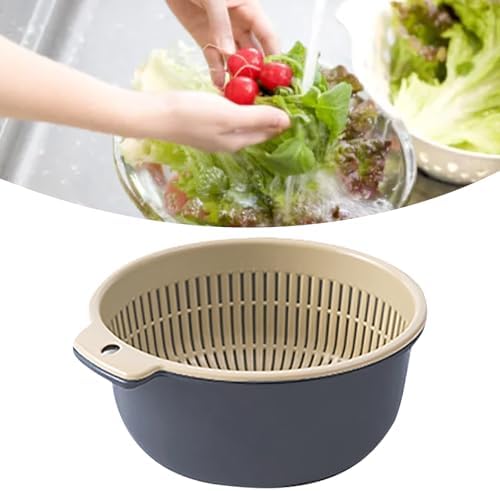 Efficient Cleanup-Ready Fruit Vegetable Wash Basket Double Layer Design Blue