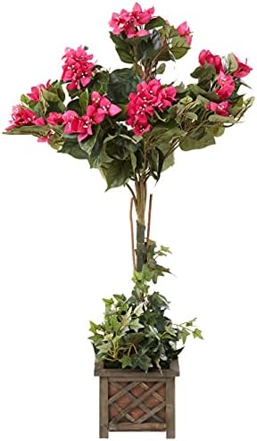 34in Nearly Natural Artificial Bougainvillea Topiary with Wooden Planter