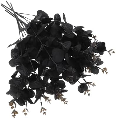 STOBAZA 4-Set Fake Eucalyptus Leaves Plants in Black Silk Cloth