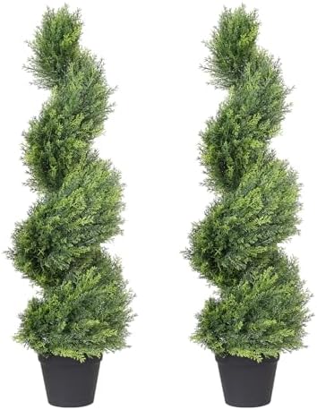 THE BLOOM TIMES 3ft Artificial Spiral Topiary Trees Set of 2
