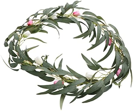 Pink Artificial Eucalyptus Leaf Rattan Wall Hanging Decor