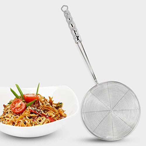 8 inch stainless steel food strainer with bamboo handle quick clean design