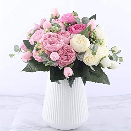 Gerrit Artificial Flowers in Vase Rose Pink Silk Peony Bouquet
