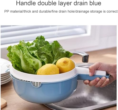Double Layer Kitchen Strainer with Handle 2 in 1 Rice Wash Vegetable Colander