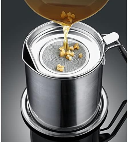Durable Stainless Steel Grease Container with Strainer for Cooking Oil 2L Silver