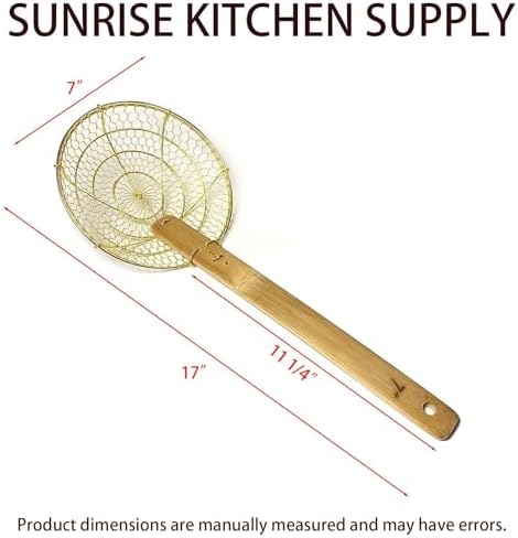 7 Round Brass Spider Strainer with Bamboo Handle