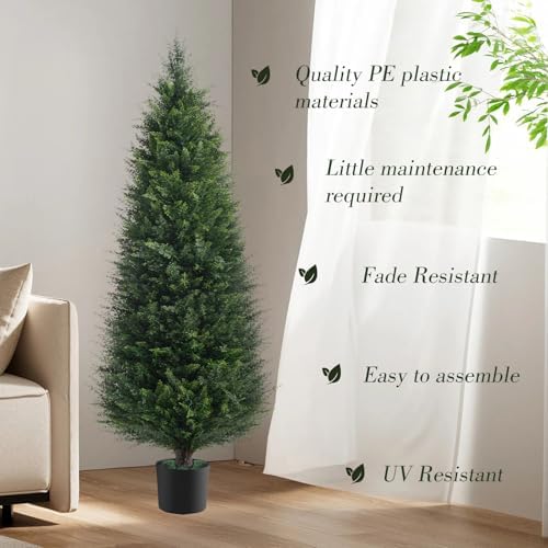 Two 4ft Artificial Cedar Trees Topiary for Outdoor Use