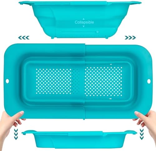 Collapsible Kitchen Sink Strainer 7Qt Blue Expandable Rottogoon Space-Saving Design