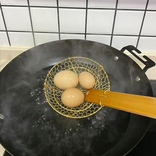 7 Round Brass Spider Strainer with Bamboo Handle